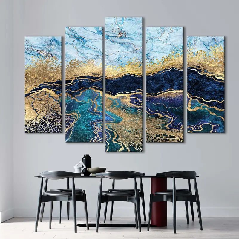 Blue Gold Marble Canvas , Luxury Wall Art, Abstract Wall Decor, Navy Blue Abstract, Modern Artwork, Oversize Canvas Art, Contemporary Art - 5