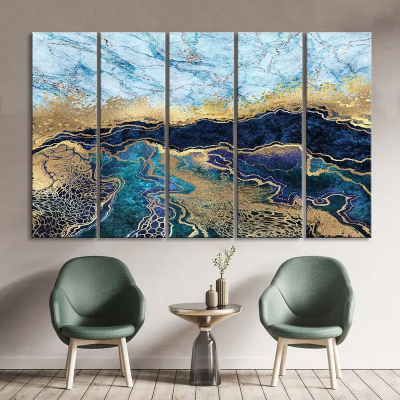 Blue Gold Marble Canvas , Luxury Wall Art, Abstract Wall Decor, Navy Blue Abstract, Modern Artwork, Oversize Canvas Art, Contemporary Art - 8