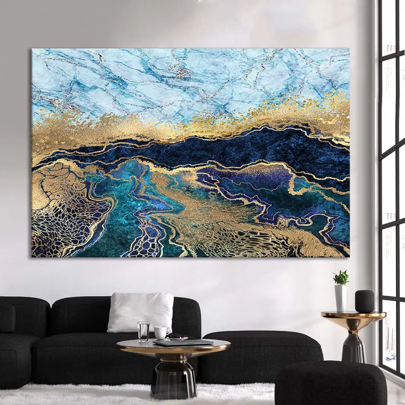 Blue Gold Marble Canvas , Luxury Wall Art, Abstract Wall Decor, Navy Blue Abstract, Modern Artwork, Oversize Canvas Art, Contemporary Art - 7