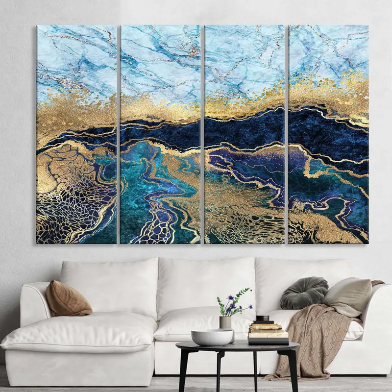 Blue Gold Marble Canvas , Luxury Wall Art, Abstract Wall Decor, Navy Blue Abstract, Modern Artwork, Oversize Canvas Art, Contemporary Art - 4