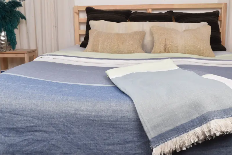 Wedding Hand Made Gift, Personalized Blanket, Tablecloth, Wedding Favors, King Size Bedspread, Gift For The Home Decor, 94x80 Cotton Striped Towel - 1