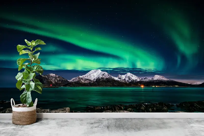 Aurora Night Sky Landscape Printed Wallpaper - Elegant Nature Decor
