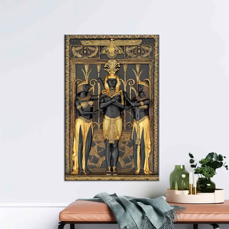 Lienzo impreso en negro y dorado de Anubis del antiguo Egipto