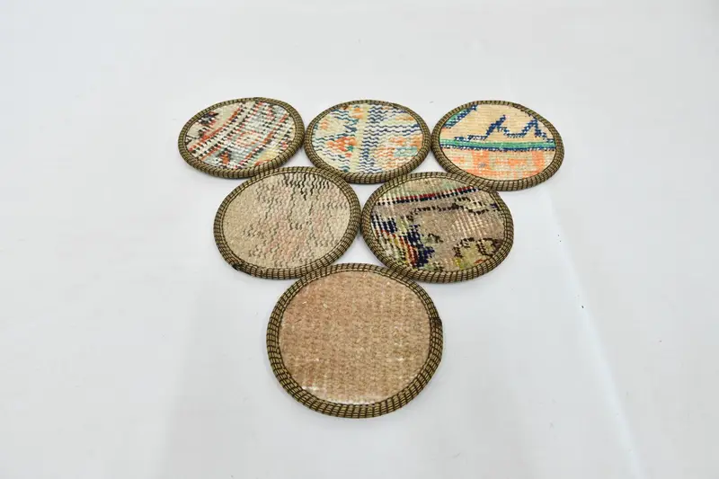 Boho Beige und Grüner runder Untersetzer, einzigartiger Boho Untersetzer