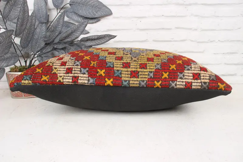 Vintage Kilim Throw Pillow, Kilim Cushion Sham, Antique Pillows, Armchair Pillow Case, Pillow, 16x24 Red Pillow Cover, Neutral Cushion - 5