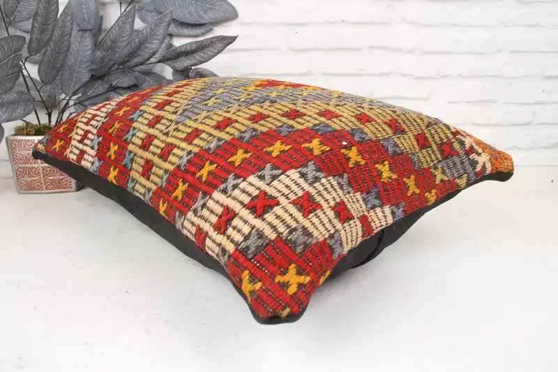 Vintage Kilim Throw Pillow, Kilim Cushion Sham, Antique Pillows, Armchair Pillow Case, Pillow, 16x24 Red Pillow Cover, Neutral Cushion - 6