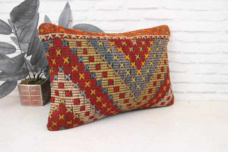 Vintage Kilim Throw Pillow, Kilim Cushion Sham, Antique Pillows, Armchair Pillow Case, Pillow, 16x24 Red Pillow Cover, Neutral Cushion - 3
