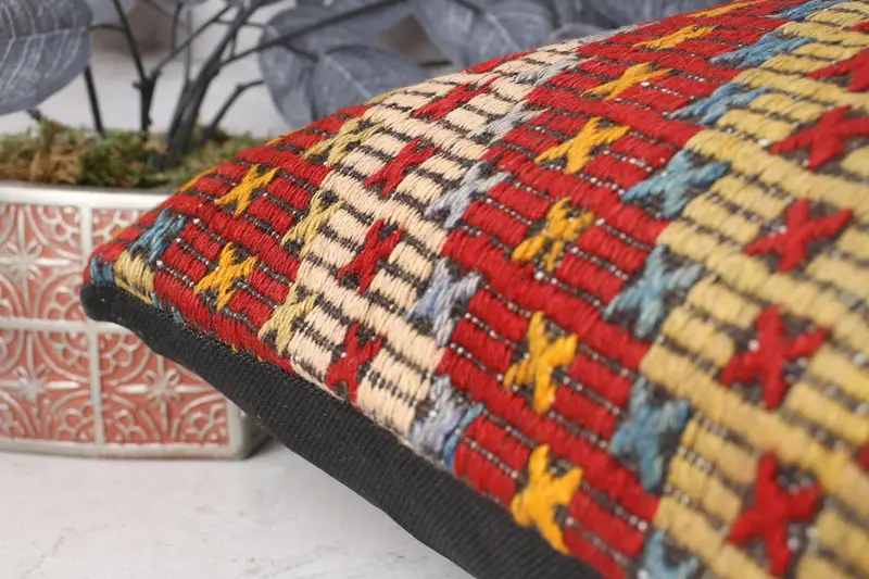 Vintage Kilim Throw Pillow, Kilim Cushion Sham, Antique Pillows, Armchair Pillow Case, Pillow, 16x24 Red Pillow Cover, Neutral Cushion - 7