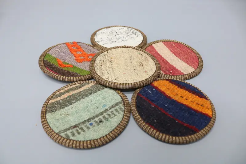 ボヘミアンラウンドコースターセット、オレンジとレッドのコースター