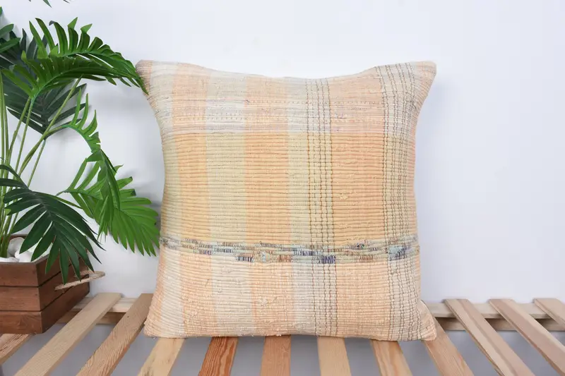 Cushion Case, Morroccon Kilim Cushion Pillow Case, Kilim Pillow Cover, Throw Kilim Pillow, 20x20 Beige Pillow Case, Kilim Pillow - 1