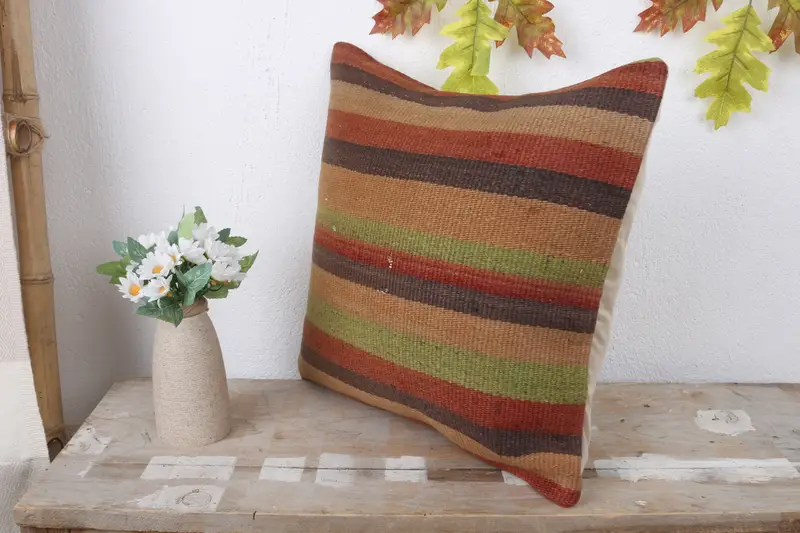 Cushion, Patio Pillow, Ethnic Pillow Cover Pillow Cover, 16x16 Green Pillow, Pillow for Couch, Throw Kilim Pillow, Vintage Kilim Throw Pillow - 4