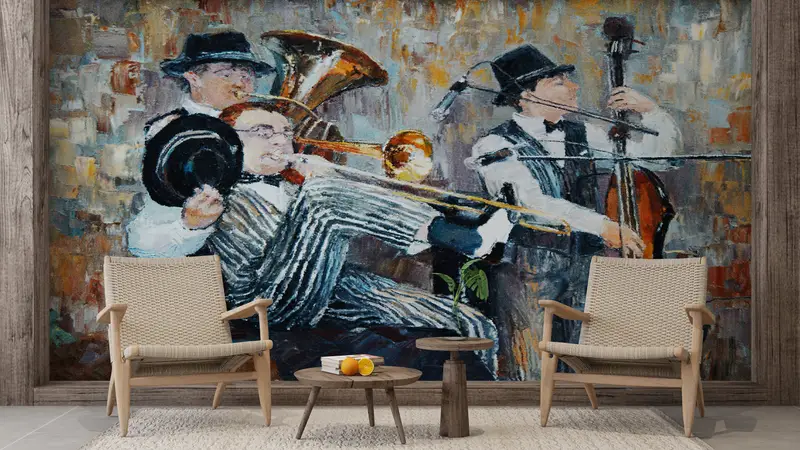Wall Paper Peel and Stick, , Paper Wall Art, Custom Wall Paper, Contemporary Wall Mural, Jazz Wall Decor, Jazz Wall Print, - 8