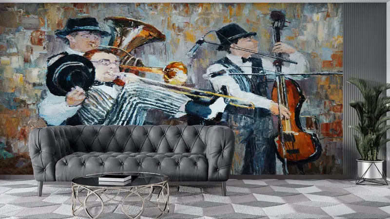 Wall Paper Peel and Stick, , Paper Wall Art, Custom Wall Paper, Contemporary Wall Mural, Jazz Wall Decor, Jazz Wall Print, - 6