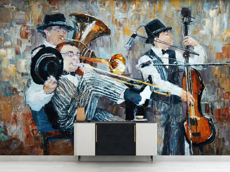 Wall Paper Peel and Stick, , Paper Wall Art, Custom Wall Paper, Contemporary Wall Mural, Jazz Wall Decor, Jazz Wall Print, - 2