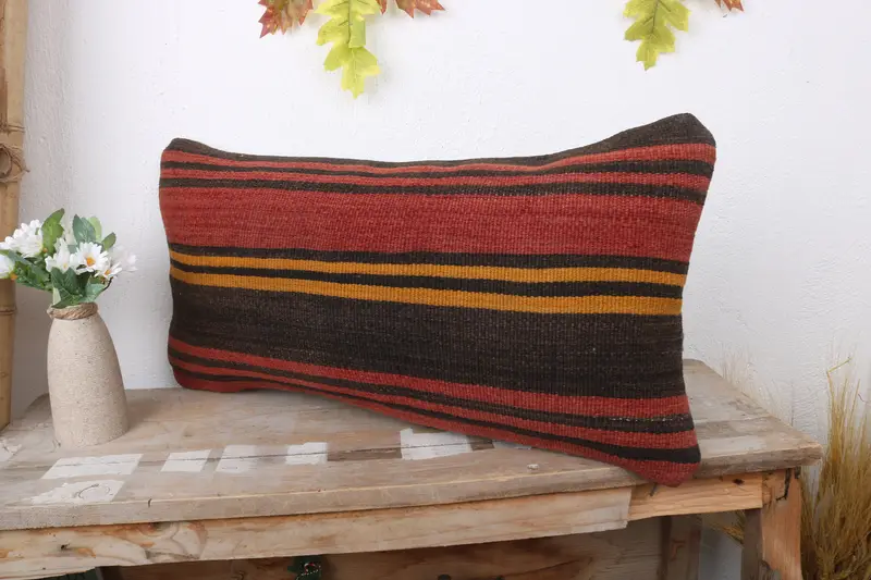 Pillow for Sofa, Aesthetic Pillow Cover, Pillow Cover, Boho Throw Pillow Case, Turkish Pillow, Handmade Kilim Cushion, 12x24 Red Cushion Case - 4