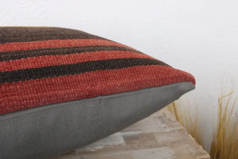 Pillow for Sofa, Aesthetic Pillow Cover, Pillow Cover, Boho Throw Pillow Case, Turkish Pillow, Handmade Kilim Cushion, 12x24 Red Cushion Case - 6