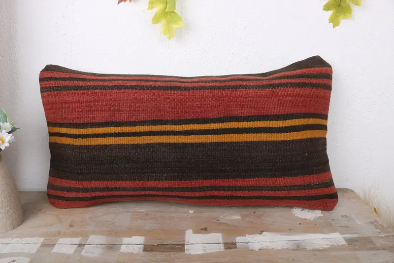 Pillow for Sofa, Aesthetic Pillow Cover, Pillow Cover, Boho Throw Pillow Case, Turkish Pillow, Handmade Kilim Cushion, 12x24 Red Cushion Case - 2