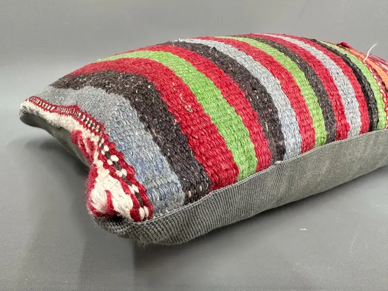 Cushion, Vintage Kilim Pillow, Turkish Kilim Pillow, 12x20 Green Pillow Case, Handmade Kilim Cushion, Cozy Throw Pillow Cover - 6