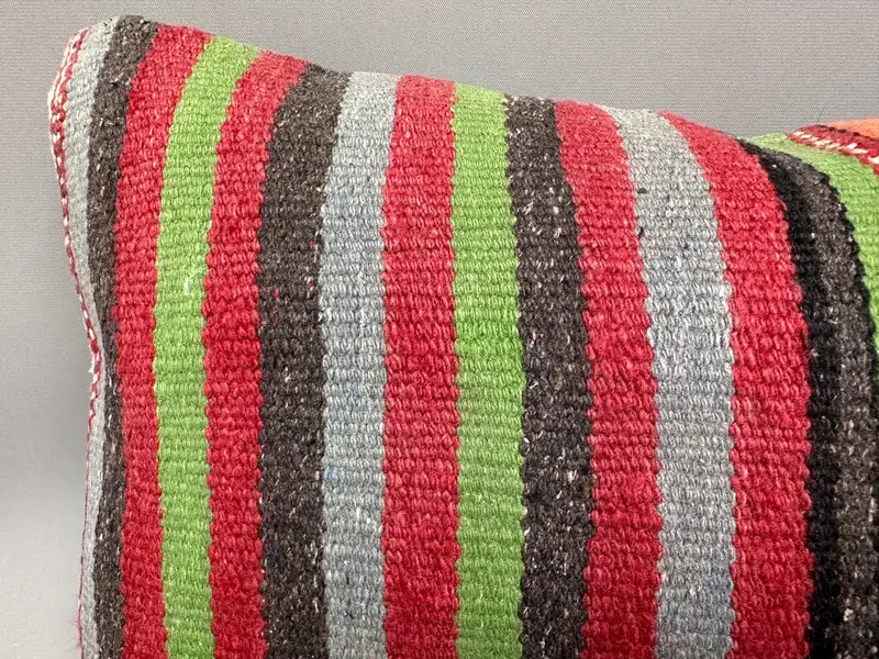 Cushion, Vintage Kilim Pillow, Turkish Kilim Pillow, 12x20 Green Pillow Case, Handmade Kilim Cushion, Cozy Throw Pillow Cover - 5