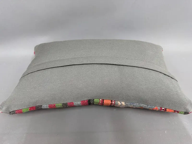 Cushion, Vintage Kilim Pillow, Turkish Kilim Pillow, 12x20 Green Pillow Case, Handmade Kilim Cushion, Cozy Throw Pillow Cover - 7