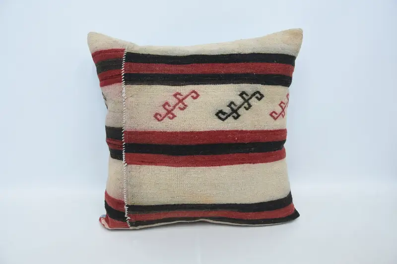 Large Square Turkish Cushion Case, Antique Beige Wedding Gift 28x28 inch Pillow Sham - 1