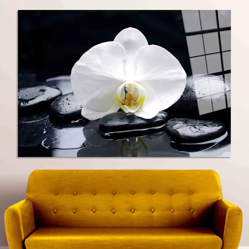 Eleganter Leinwanddruck mit Orchideen-Spa-Steinen – einzigartiges Geschenk