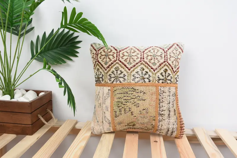Boho Pillow, Pillow Cover, Custom Pillow Sham, Kilim Pillow, 14x14 Brown Pillow Sham, Hippie Throw Cushion Cover, Boho Pillow Sham Cover - 1
