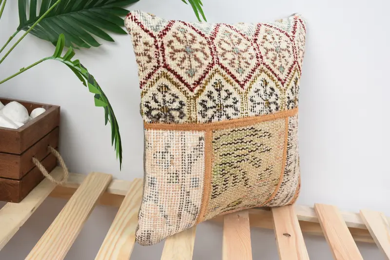 Boho Pillow, Pillow Cover, Custom Pillow Sham, Kilim Pillow, 14x14 Brown Pillow Sham, Hippie Throw Cushion Cover, Boho Pillow Sham Cover - 4