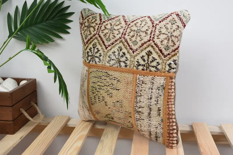 Boho Pillow, Pillow Cover, Custom Pillow Sham, Kilim Pillow, 14x14 Brown Pillow Sham, Hippie Throw Cushion Cover, Boho Pillow Sham Cover - 5