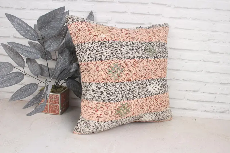 Decorativa Bolster Pillow Sham, caja de cojín apagada, caja de almohada, almohada para sofá, Sala de almohada rosa de 20x20, Shilim Cushion Sham, almohada de kilim vintage vintage - 3