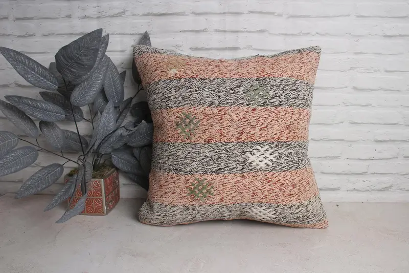 Decorativa Bolster Pillow Sham, caja de cojín apagada, caja de almohada, almohada para sofá, Sala de almohada rosa de 20x20, Shilim Cushion Sham, almohada de kilim vintage vintage - 1