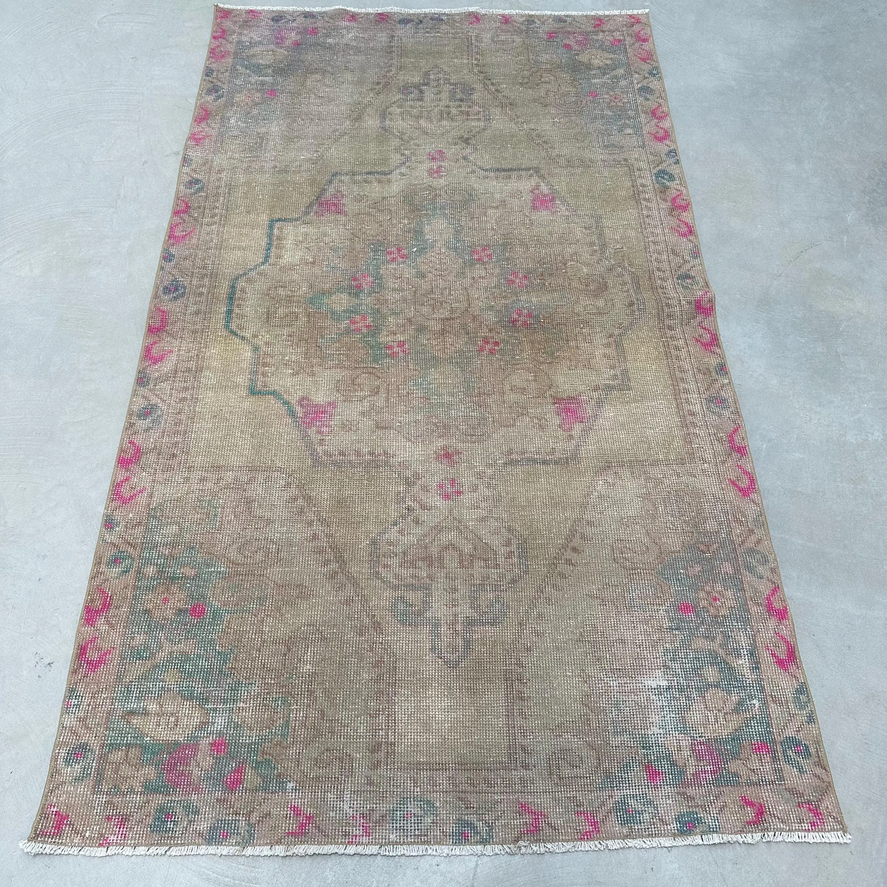 Vintage Turkish Rug, 4.1x6.9 ft Rug, Brown Camouflage Wool Rug - 1