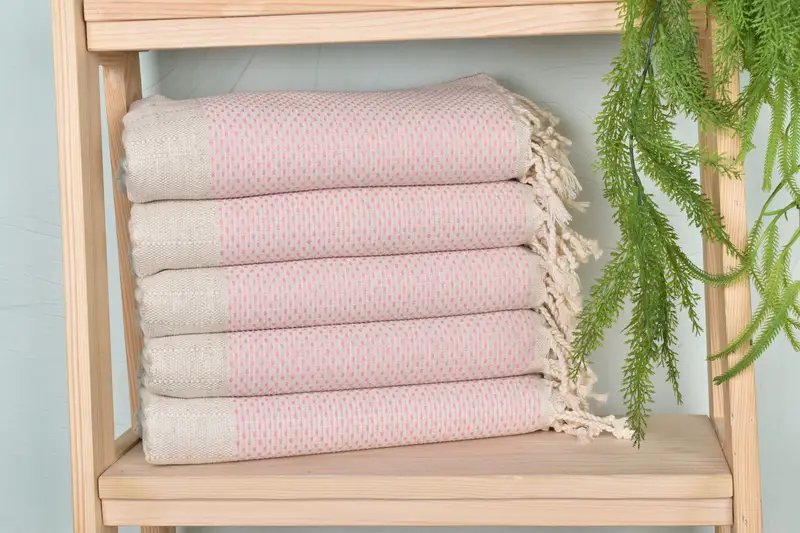 Personalized Polka Dot Towel Pink Cotton, 40x71 Inches, Organic Cotton/Linen