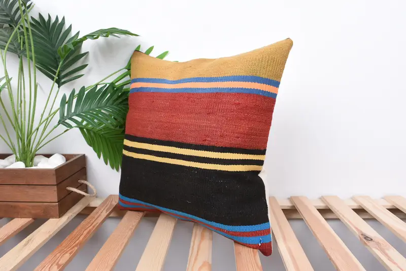Ethnical Kilim Rug Pillow, Tribal Pillow Sham, Vintage Pillow, Oriental Cushion, Interior Designer Pillow, Pillow, 18x18 Red Pillow Cover - 5