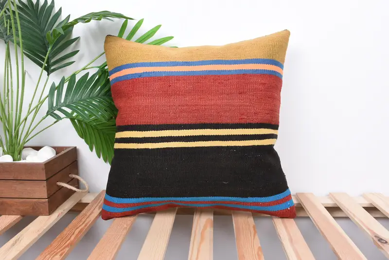 Ethnical Kilim Rug Pillow, Tribal Pillow Sham, Vintage Pillow, Oriental Cushion, Interior Designer Pillow, Pillow, 18x18 Red Pillow Cover - 1