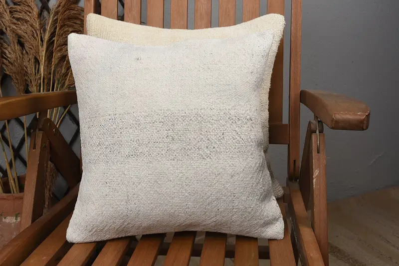 Ottoman Cushion Cover, Vintage Kilim Throw Pillow, Tribal Cushion Case, Cushion, Patio Pillow, Antique Pillows, Gift Pillow, 14x14 White Pillow - 3