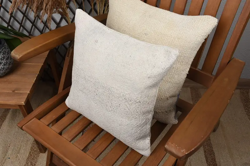 Ottoman Cushion Cover, Vintage Kilim Throw Pillow, Tribal Cushion Case, Cushion, Patio Pillow, Antique Pillows, Gift Pillow, 14x14 White Pillow - 5
