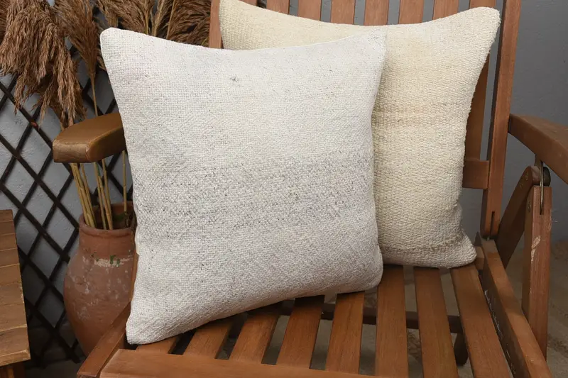 Ottoman Cushion Cover, Vintage Kilim Throw Pillow, Tribal Cushion Case, Cushion, Patio Pillow, Antique Pillows, Gift Pillow, 14x14 White Pillow - 2