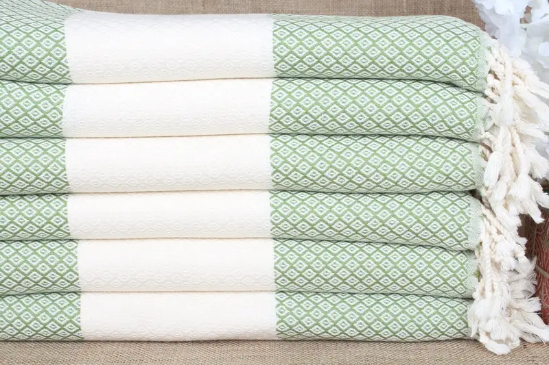 Personalized Diamond Turkish Towel Khaki Green, 36x71 Inches