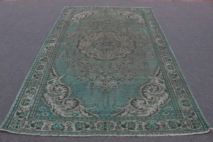 Vintage Türk Büyük Halı 5.9x9.3 ft, Mavi Gri Fas Halısı - 1