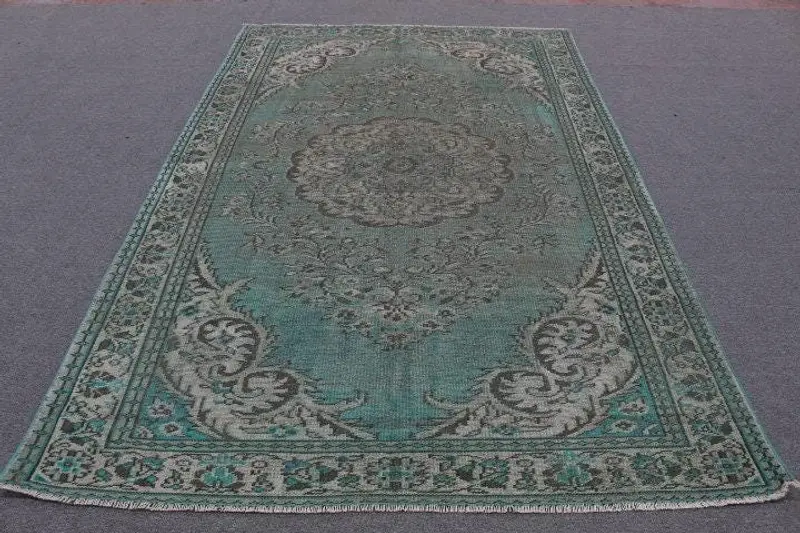 グリーンモロッコラグ、5.9x9.3フィートのエレガントな装飾