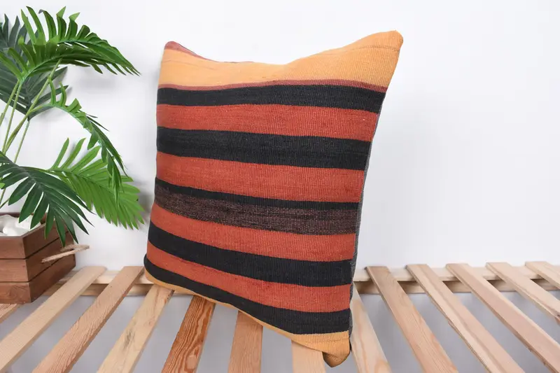 Interior Designer Pillow, Pillow Case, 20x20 Orange Pillow Sham, Vintage Kilim Throw Pillow, Farmhouse Cushion Cover, Throw Kilim Pillow - 5
