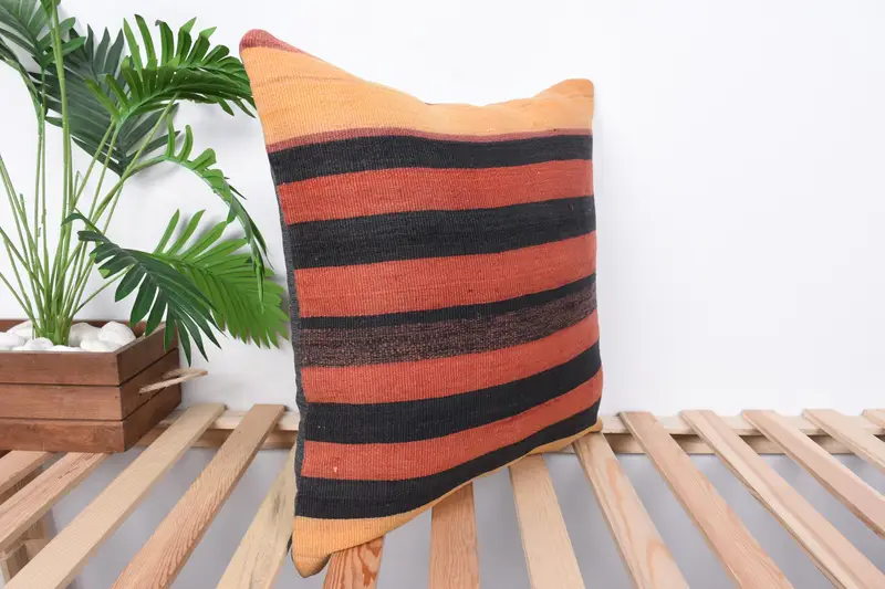 Interior Designer Pillow, Pillow Case, 20x20 Orange Pillow Sham, Vintage Kilim Throw Pillow, Farmhouse Cushion Cover, Throw Kilim Pillow - 4