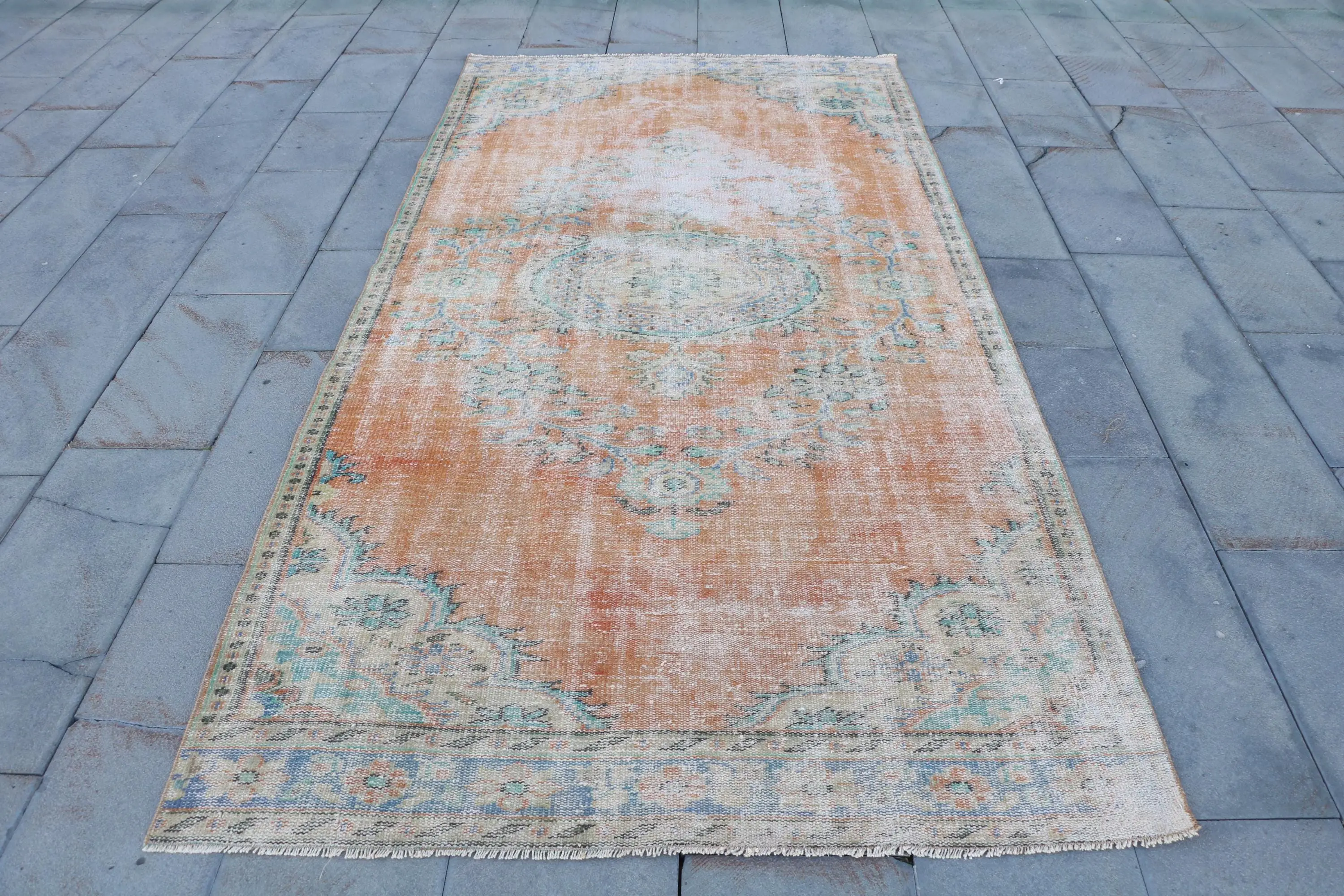 4.6x9.3 ft Büyük Vintage Halı, Turuncu Ombré Türk Halısı - 1