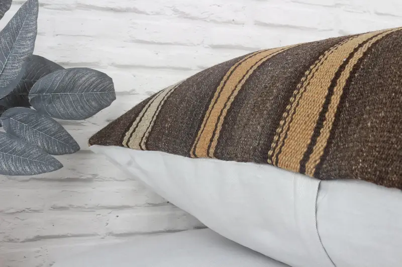 Turkish Kilim Pillow, Cushion Case, Pillow for Sofa, Ethnical Kilim Rug Pillow, 28x28 Brown Cushion, Outdoor Patio Pillow Cover, Chair Cushion Cover - 8