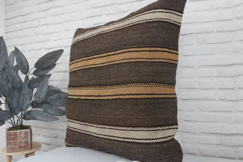 Turkish Kilim Pillow, Cushion Case, Pillow for Sofa, Ethnical Kilim Rug Pillow, 28x28 Brown Cushion, Outdoor Patio Pillow Cover, Chair Cushion Cover - 4
