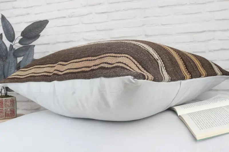 Turkish Kilim Pillow, Cushion Case, Pillow for Sofa, Ethnical Kilim Rug Pillow, 28x28 Brown Cushion, Outdoor Patio Pillow Cover, Chair Cushion Cover - 7