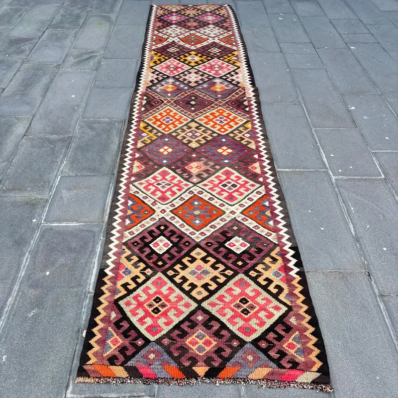 Mor Soyut Halı, 3x12,9 ft Zarif Dekor