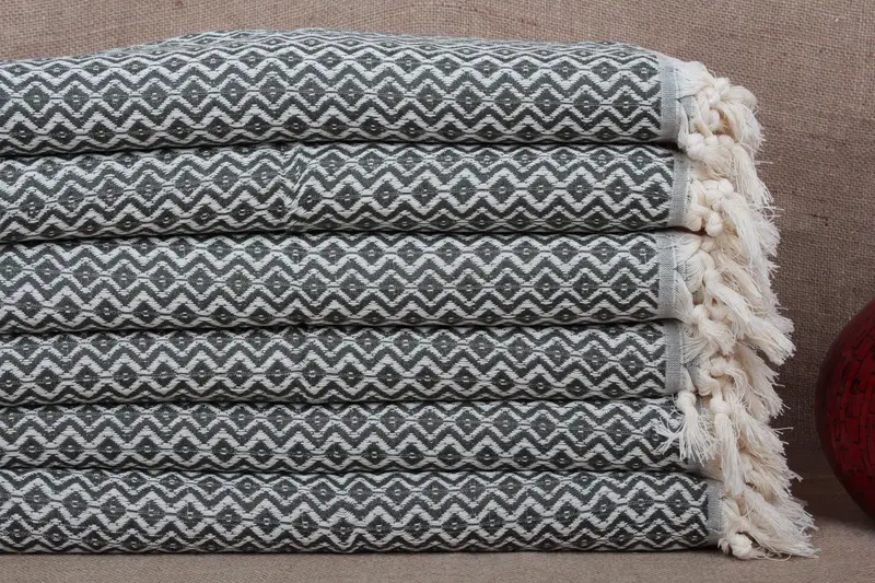 Toalla de té turca Peshkir de diamante verde caqui, algodón orgánico, 18 x 36 pulgadas