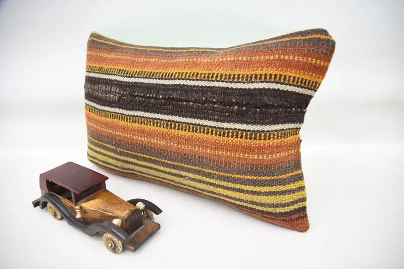 Accent Throw Pillow Cover, Outdoor Cushion, Vintage Kilim Pillow, Turkish Pillow, 12x20 Orange Pillow Cover, Gift Pillow, Pillow - 3